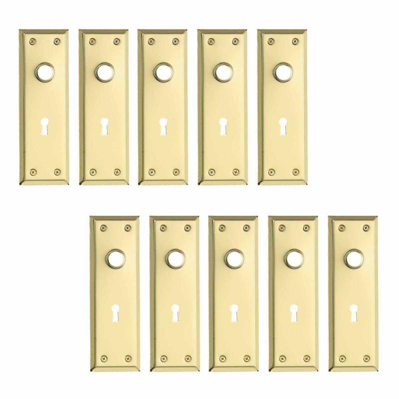 10 Door Back Plate Bright Solid Brass Stamped w/Keyhole 7 3/4″  |  Back Plates Back Plates Back Plates