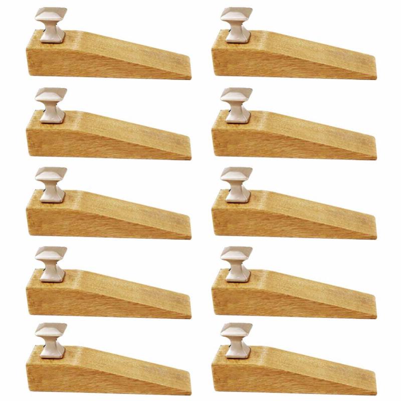 10 Door Wedge Solid Mango Wood Satin Brass Knob Natural  |  Door Stops and Bumpers Door Hardware Door Stops & Bumpers