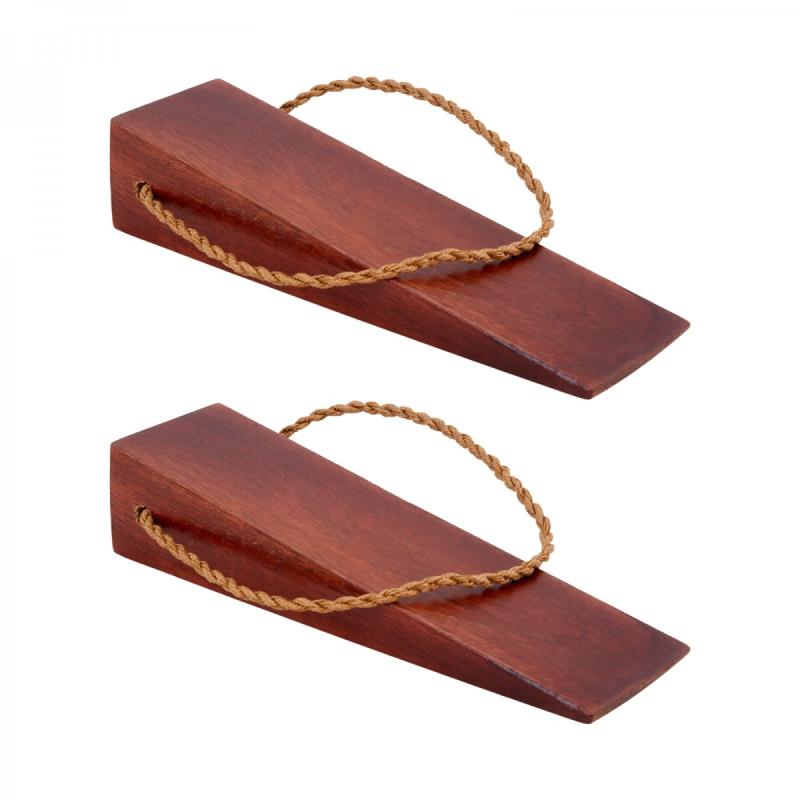 2 Cherry Finish Door Wedge Mango Wood Leather Hanging Loop  |  Door Stops and Bumpers Door Hardware Door Stops & Bumpers