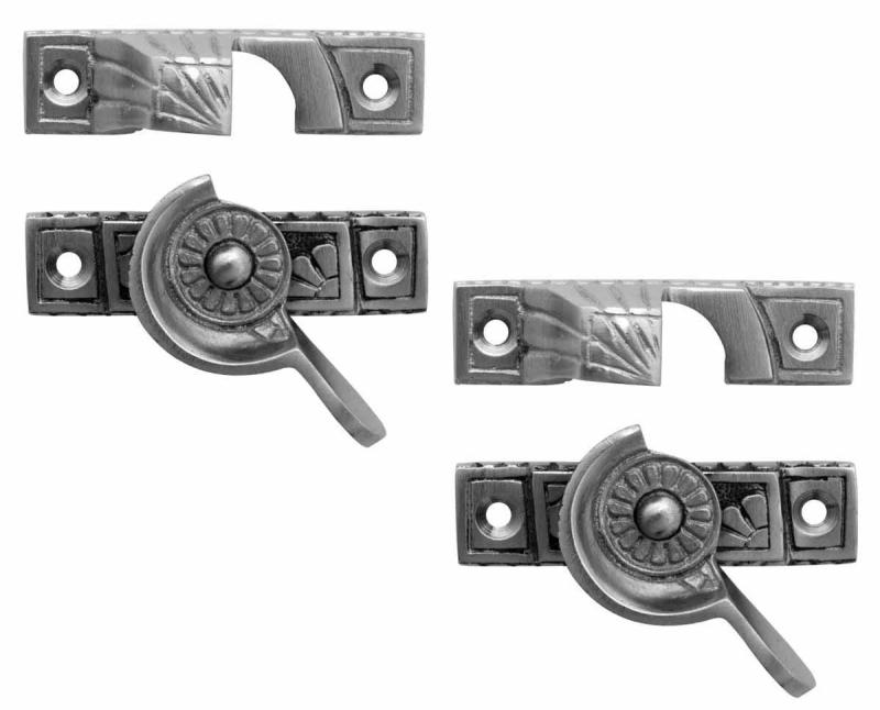 2 Piece Ornate Solid Brass Window Sash Lock Satin Chrome  |  Window & Shutter Hardware Home Hardware Window & Shutter Hardware