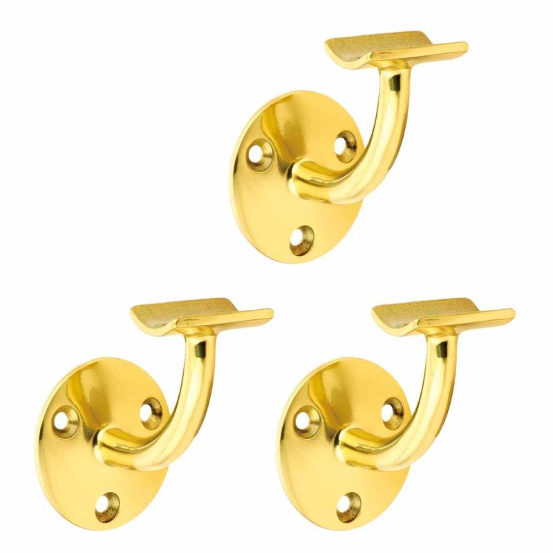 3 Bar Rail Brackets Lacquered Brass Armrest Holder Set of 3  |  Stair Bracket Hardware Stair Bracket Hardware Stair Bracket Hardware