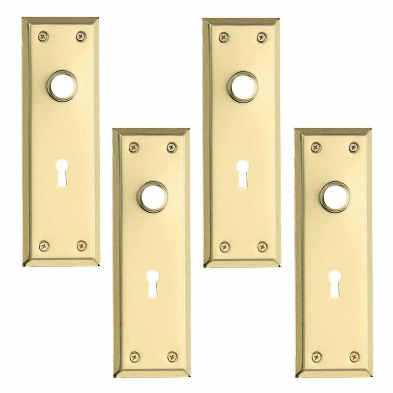 4 Door Back Plate Bright Solid Brass Stamped w/Keyhole 7 3/4″  |  Back Plates Back Plates Back Plates