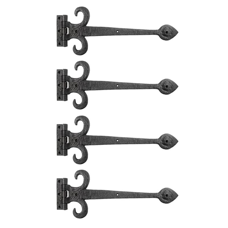 4 Heavy Duty Strap Hinges for Gates and Doors Decorative Large 15 1/2″ Wrought Iron Fleur De Lis Design  |  Cabinet & Door Hinges Cabinet & Door Hinges Cabinet & Door Hinges