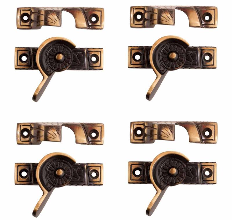 4 Piece Ornate Solid Antique Brass Window Sash Lock  |  Window & Shutter Hardware Home Hardware Window & Shutter Hardware