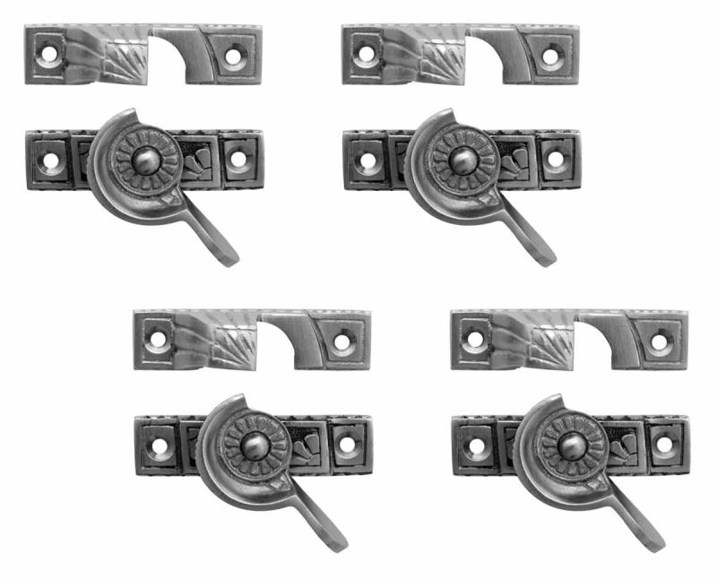 4 Piece Ornate Solid Brass Window Sash Lock Satin Chrome  |  Window & Shutter Hardware Home Hardware Window & Shutter Hardware