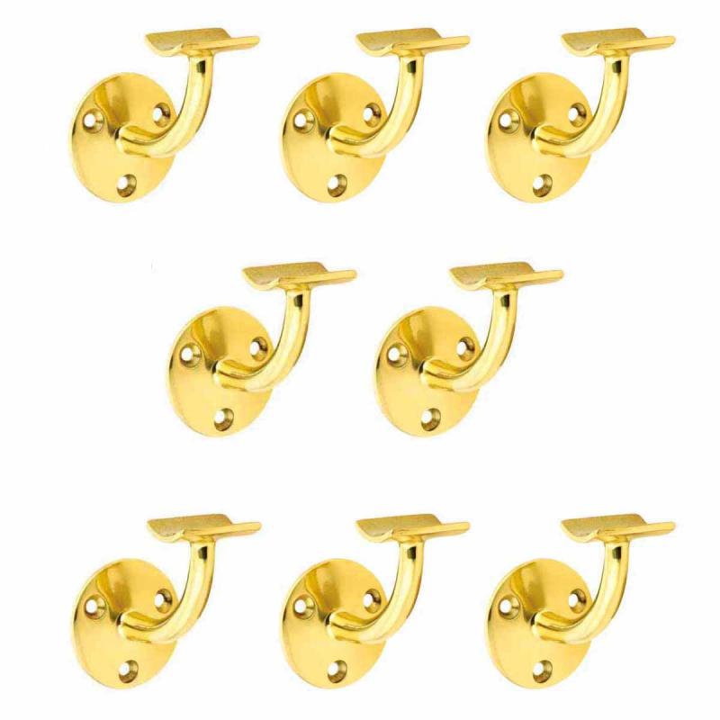 8 Bar Rail Brackets Lacquered Brass Armrest Holder Set of 8  |  Stair Bracket Hardware Stair Bracket Hardware Stair Bracket Hardware