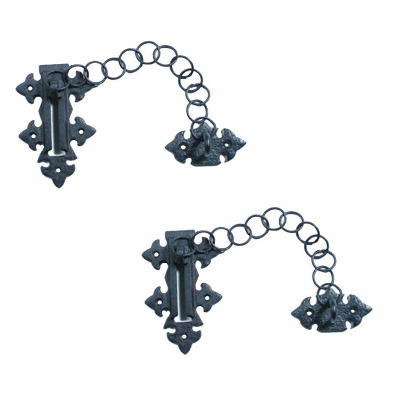 Black Chain Door Locks Wrought Iron Rustproof Set of 2  |  Slide Bolts Door Hardware Slide Bolts