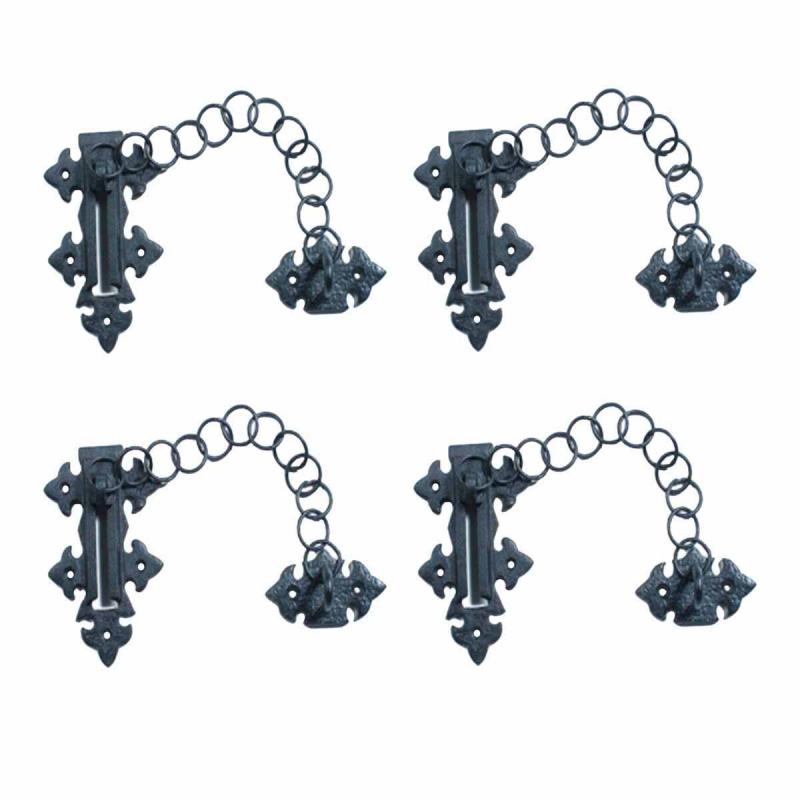 Black Chain Door Locks Wrought Iron Rustproof Set of 4  |  Slide Bolts Door Hardware Slide Bolts