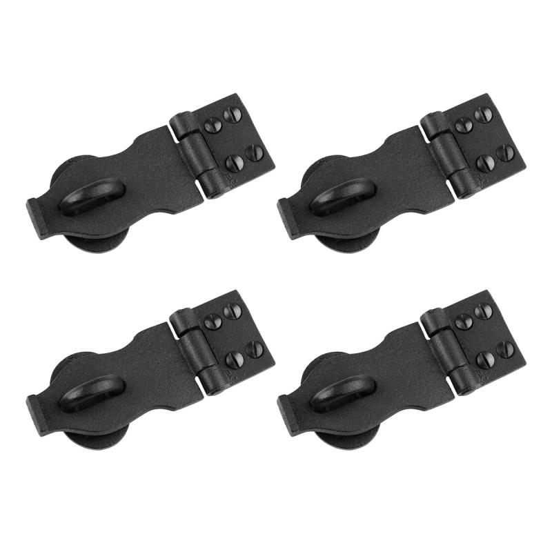 Black Hasp Door Lock Wrought Iron Rustproof Set of 4 Gate Latch  |  Hasp Locks Door Hardware Hasp Locks