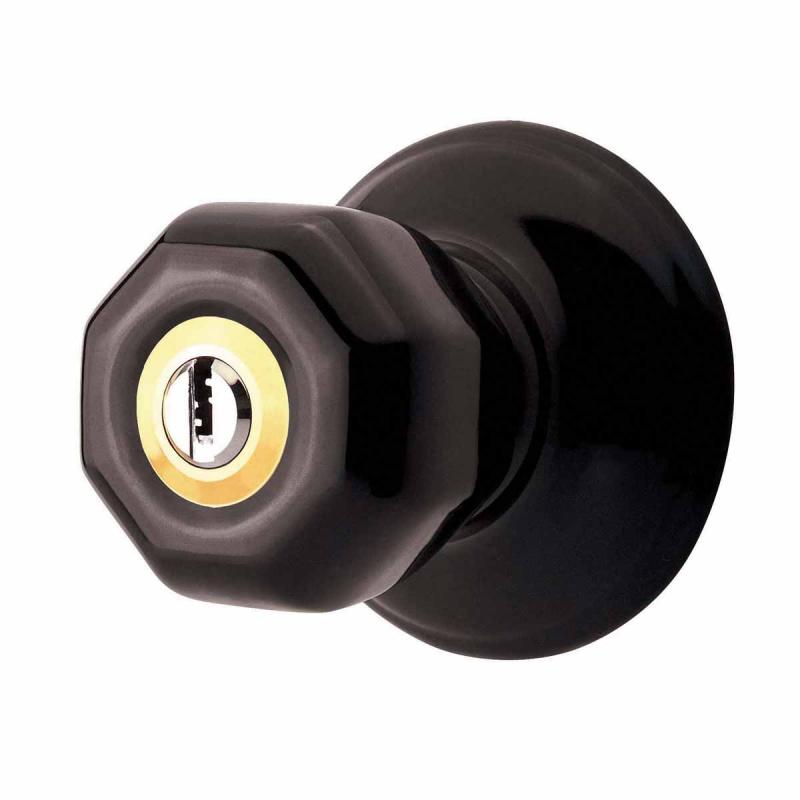 Black Hexagonal Door Knob with Porcelain Door Lock 2 in Adjustable Backset Lock  |  Door Knobs & Parts Door Hardware Door Knobs & Parts