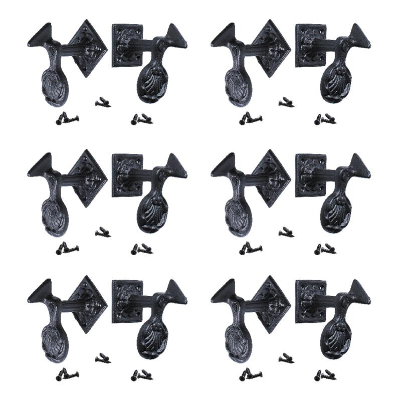 Black Shutter Dog Wrought Iron Seashell Wood Mount Pack of 6  |  Window & Shutter Hardware Home Hardware Window & Shutter Hardware