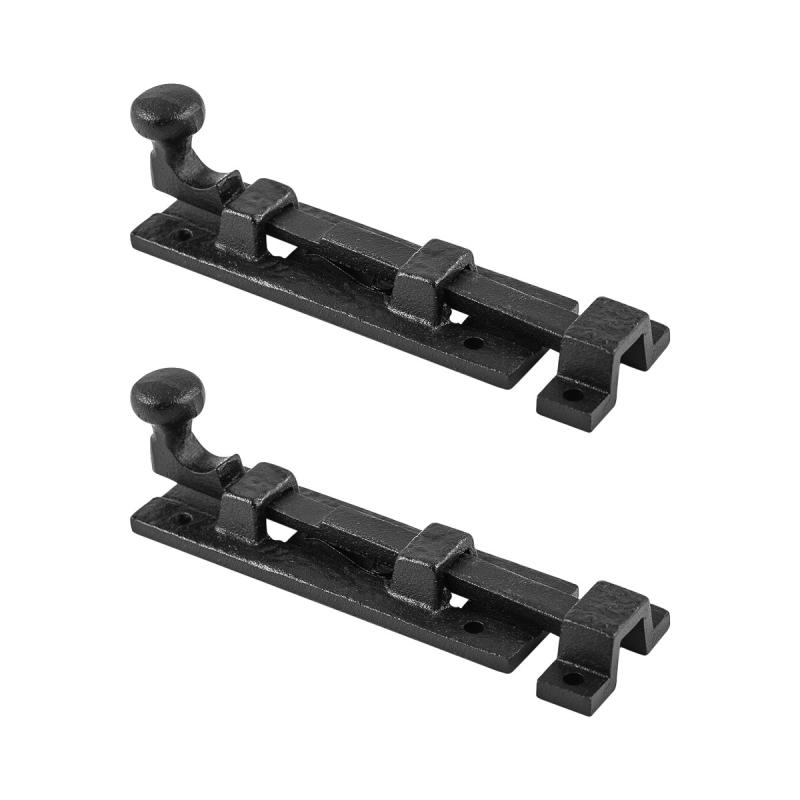 Black Slide Bolt Door Latch 4″ L Wrought Iron Sliding Bolts with Catch Pack of 2  |  Slide Bolts Door Hardware Slide Bolts