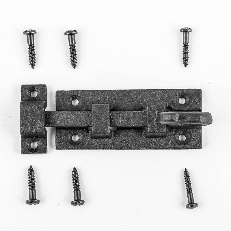 Black Wrought Iron Cabinet or Door Fancy Slide Bolt 3 7/8″  |  Slide Bolts Door Hardware Slide Bolts