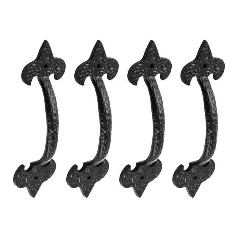 Black Wrought Iron Door Pulls, Fleur de Lis 6.5in Tall Set of 4  |  Cabinet Drawer & Door Handle Cabinet Drawer & Door Handle Cabinet Drawer & Door Handle