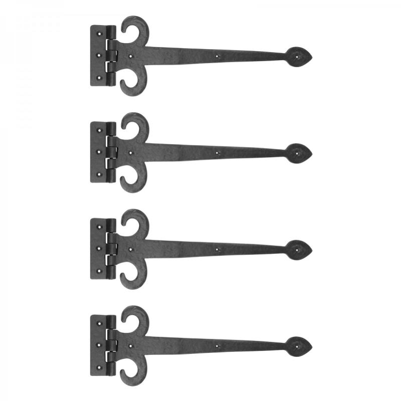 Black Wrought Iron Door Strap Hinge 18″ L Fleur De Lis Style Pack of 4  |  Cabinet & Door Hinges Cabinet & Door Hinges Cabinet & Door Hinges