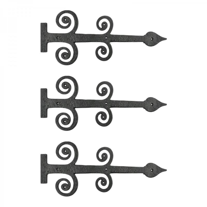 Black Wrought Iron Dummy Strap Hinge 16″ L Ornate Spade Rust Resistant Pack of 3  |  Dummy Hinges Cabinet & Door Hinges Dummy Hinges