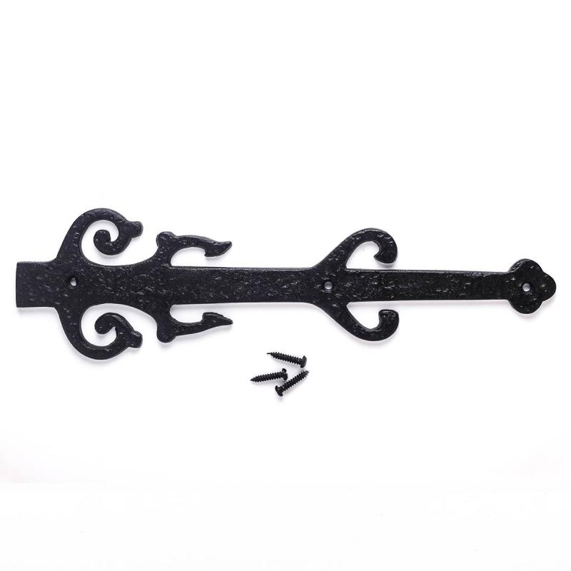 Black Wrought Iron Garage Door Decorative Hardware Poseidon Trident Design 12 in Rust Resistant Dummy Strap Hinge with Mounting Hardware  |  Dummy Hinges Cabinet & Door Hinges Dummy Hinges