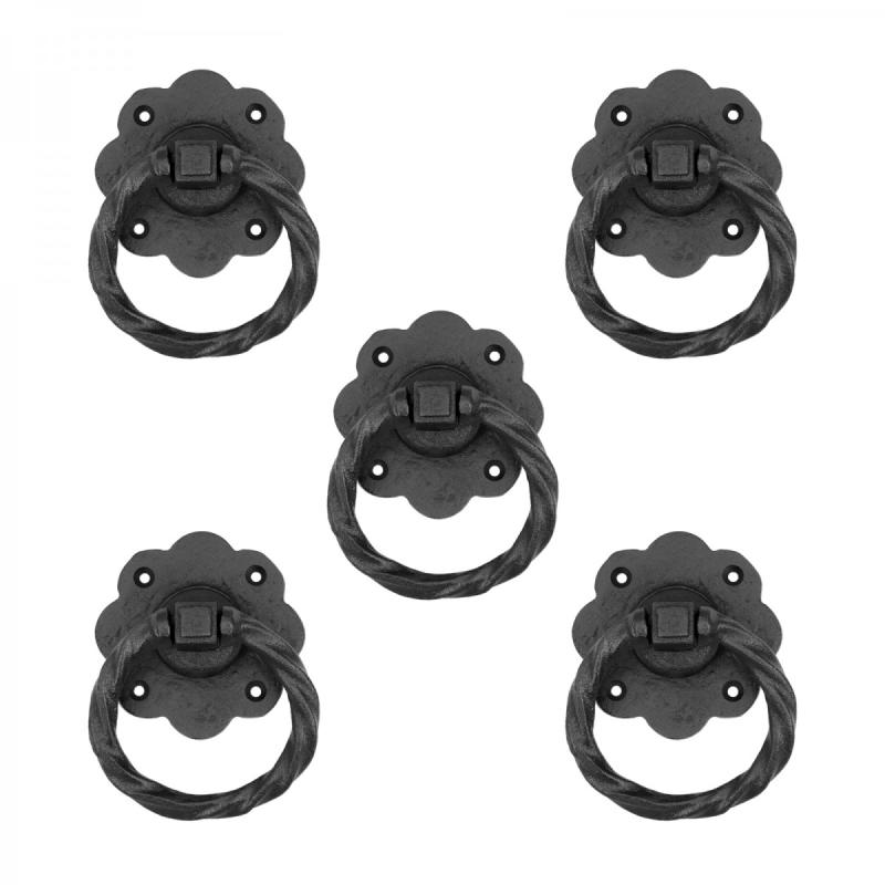 Black Wrought Iron Ring Cabinet Pull 4.75″ Roped Flower Rust Resistant Pack of 5  |  Cabinet & Drawer Pulls Cabinet & Drawer Pulls Cabinet & Drawer Pulls