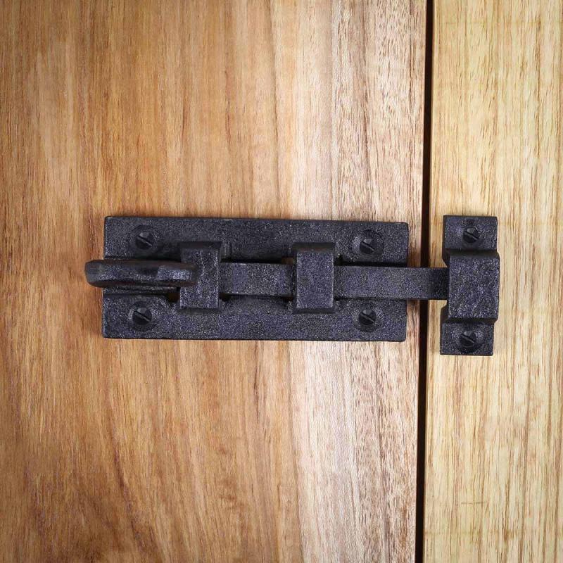 Black Wrought Iron Slide Bolt Door Latch with Bolts and Catch  |  Slide Bolts Door Hardware Slide Bolts