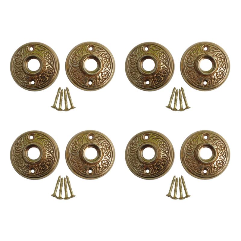 Brass Victorian Door Knob Rossettes Pair 2″ W Backplate Cabinet Knob Pack of 4  |  Door Rosettes Door Hardware Door Rosettes