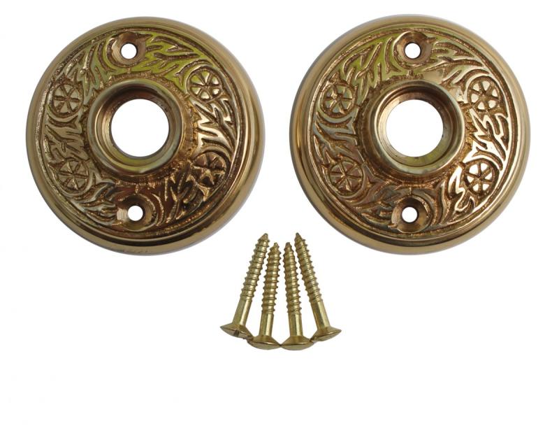 Brass Victorian Door Knob Rossettes Pair Cabinet Knob BackPlate  |  Door Rosettes Door Hardware Door Rosettes