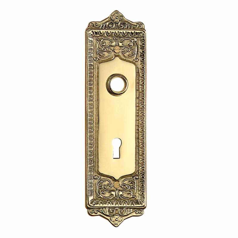 Bright Solid Brass Doorplate with Keyhole, Florentine Style 8.25in High  |  Back Plates Back Plates Back Plates