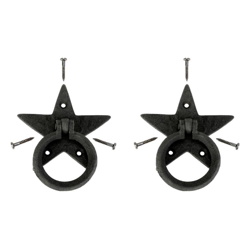 Cabinet Drawer Ring Pull Black Iron Star Design Pack of 2  |  Cabinet & Drawer Pulls Cabinet & Drawer Pulls Cabinet & Drawer Pulls