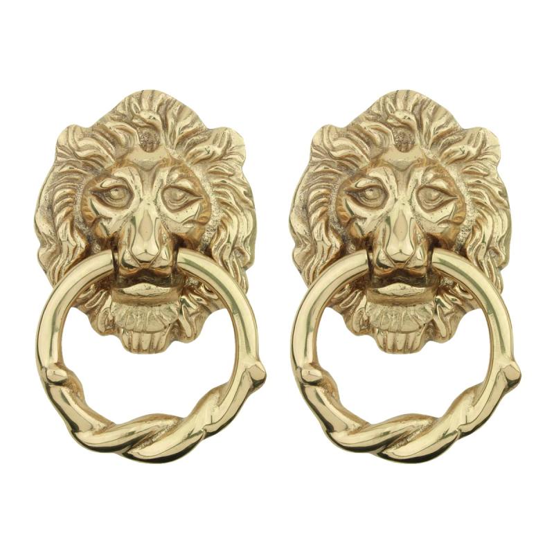 Cast Brass Lion Shaped Ring Style Front Door Knocker Pack of 2  |  Door Knockers Door Hardware Door Knockers