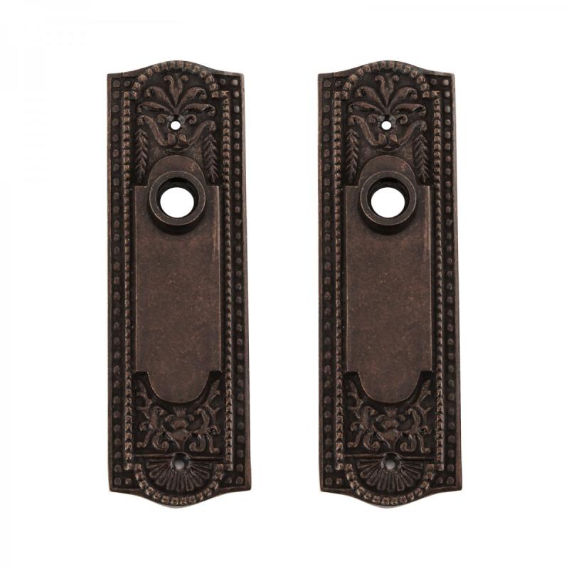 Door Back Plate Antique Brass Beaded Without Keyhole 7 1/4″ H Pack of 2  |  Back Plates Back Plates Back Plates