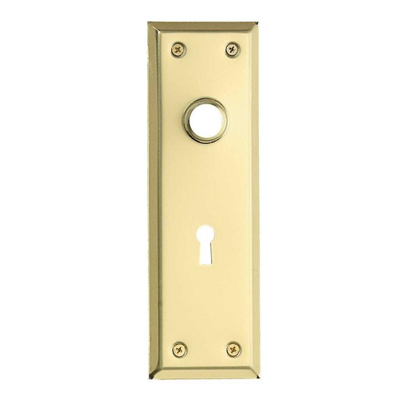 Door Back Plate Bright Solid Brass Stamped w/Keyhole 7 3/4″  |  Back Plates Back Plates Back Plates