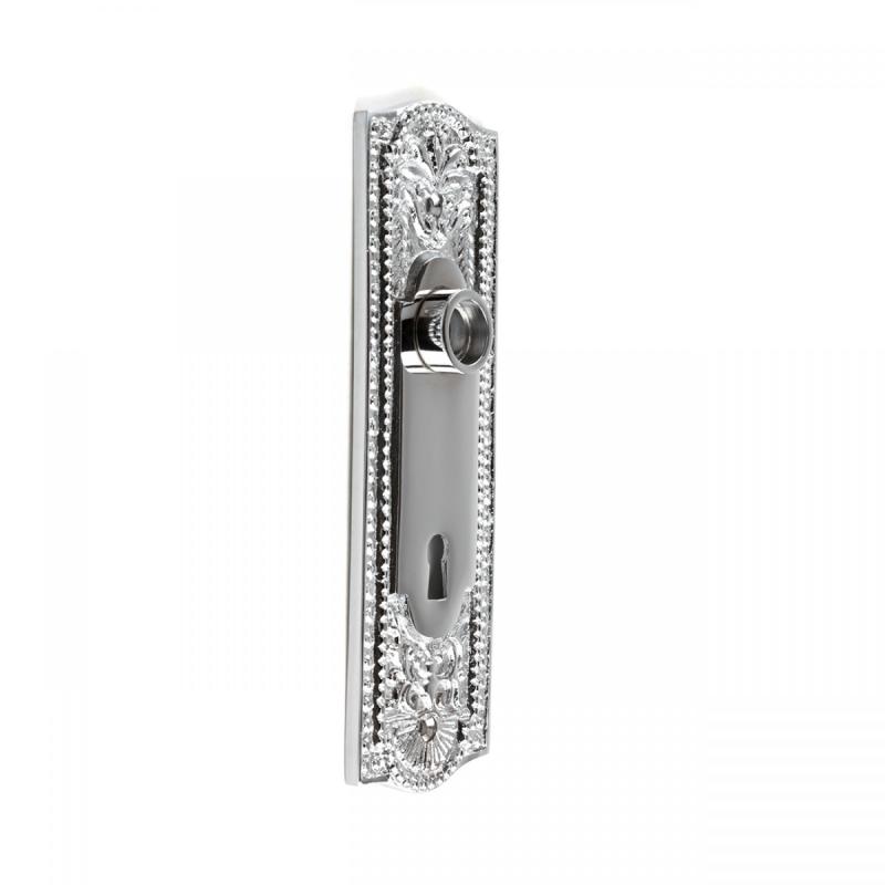 Door Back Plate Chrome Solid Brass Beaded With Keyhole 7 1/4″ H  |  Back Plates Back Plates Back Plates