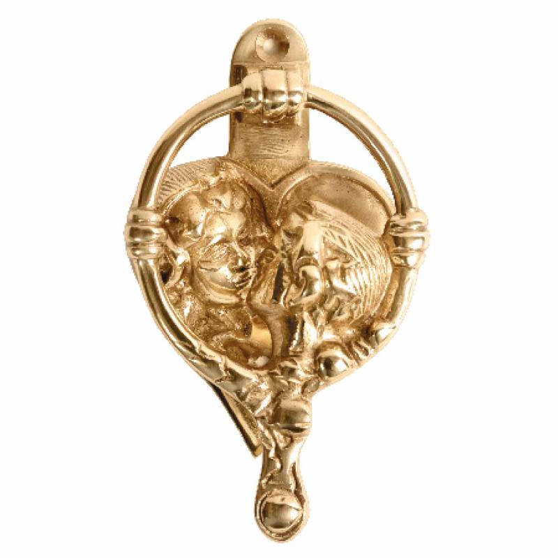 Door Knocker Lacquered Brass Kissing Cherubs 4.75″H  |  Door Knockers Door Hardware Door Knockers