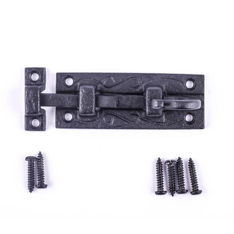 Door Lock Latch 4″ Wrought Iron Black Offset Slide Bolt Latch  |  Slide Bolts Door Hardware Slide Bolts