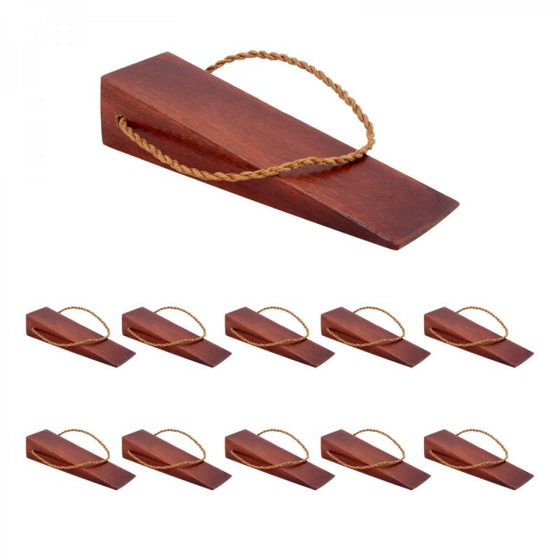 Door Wedge Mango Wood Leather Hanging Loop Cherry 12 In Set  |  Door Stops and Bumpers Door Hardware Door Stops & Bumpers