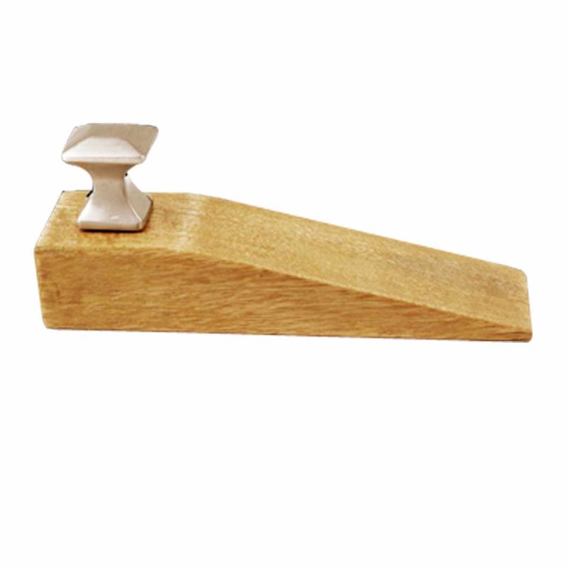 Door Wedge Solid Mango Wood Satin Brass Knob Natural  |  Door Stops and Bumpers Door Hardware Door Stops & Bumpers