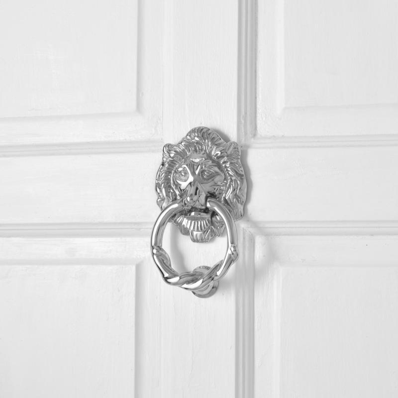 Large Chrome Cast Brass Lion Head Door Knocker Shiny Lion Ring Style Knocker  |  Door Knockers Door Hardware Door Knockers