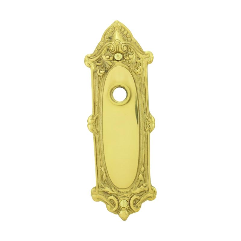 Solid Brass Doorplate, No Keyhole, 7.75in H x 2.625in W Ornate  |  Back Plates Back Plates Back Plates