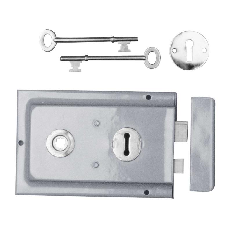 Victorian Steel Rim Door Lock 4 in x 6 1/8 in Chrome Plated  |  Rim Locks Door Hardware Rim Locks