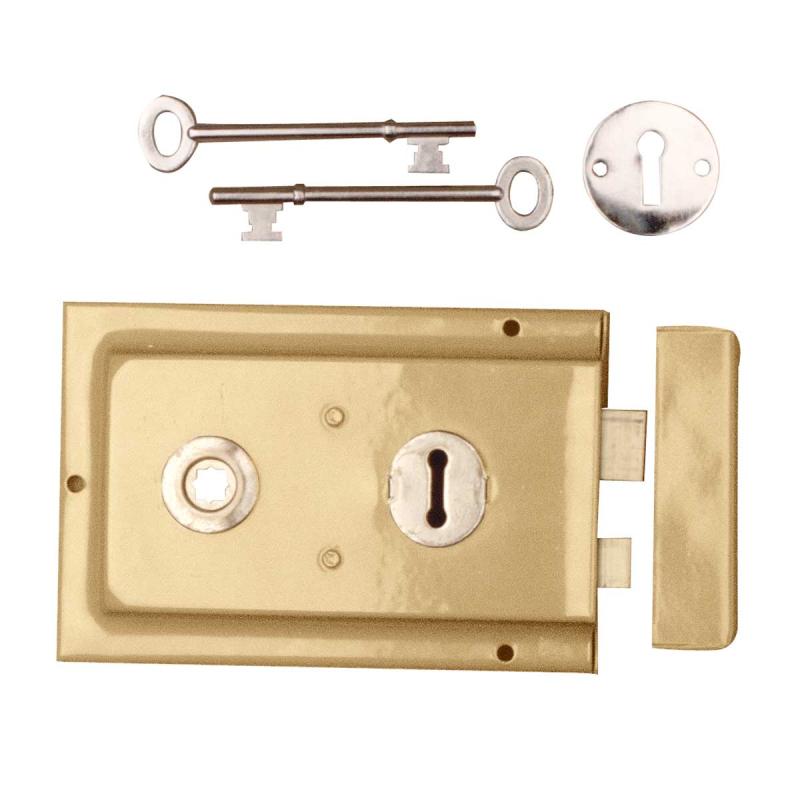 Victorian Steel Rim Lock Brass Plated Steel Door Lock  |  Rim Locks Door Hardware Rim Locks