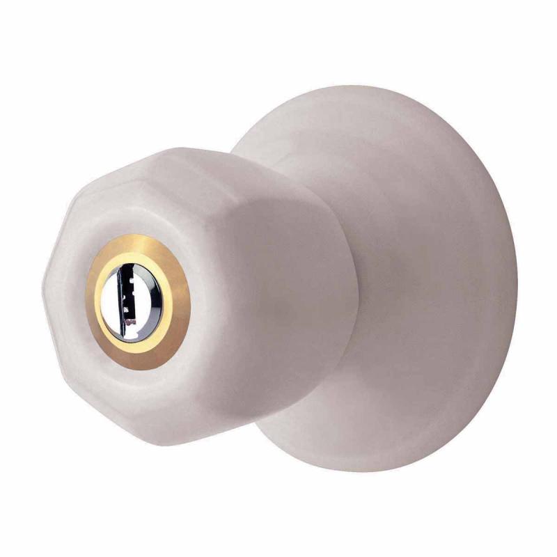 White Hexagonal Door Knob with Lock set Porcelain Adjustable Backset 2 in  |  Door Knobs & Parts Door Hardware Door Knobs & Parts