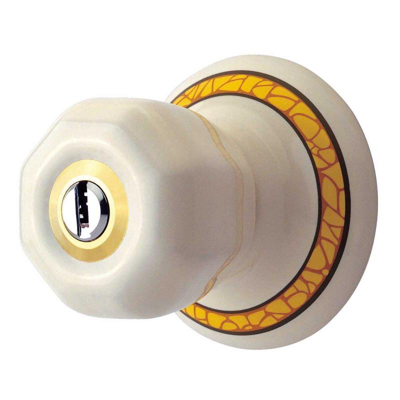 White Keyed Door Knob Lock Set with Yellow Shade Porcelain Adjustable Backset  |  Door Knobs & Parts Door Hardware Door Knobs & Parts