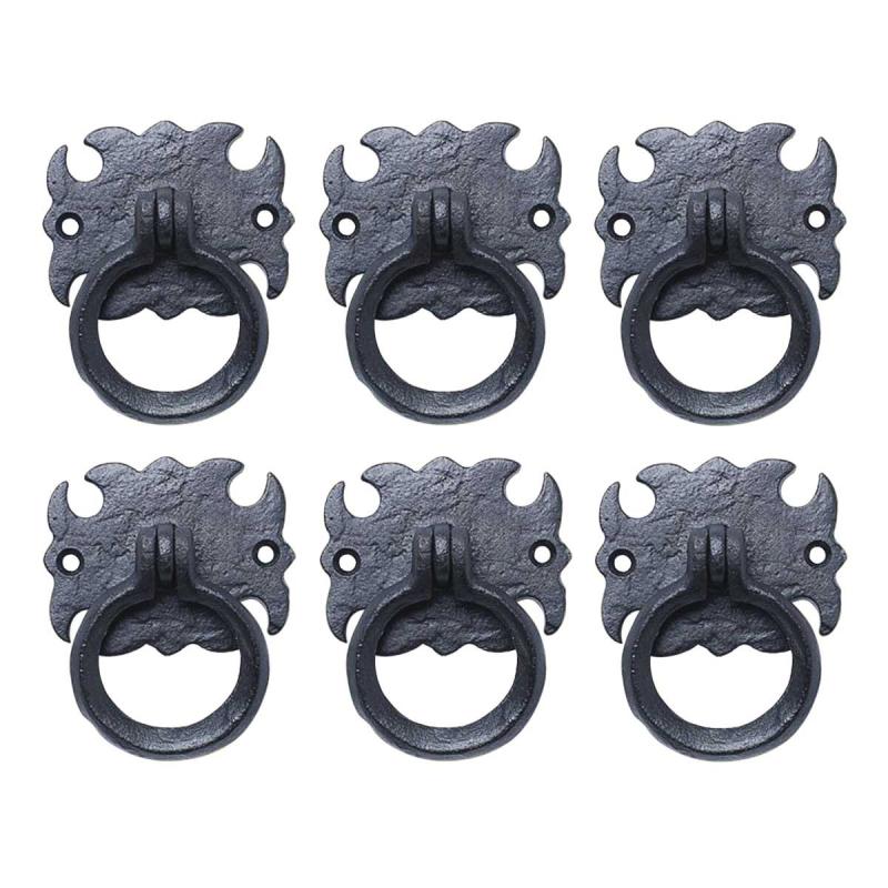 Black Cabinet Ring Pull Wrought Iron Cabinet Drawer Door Pull Handle Pack of 6  |  Cabinet & Drawer Pulls Cabinet & Drawer Pulls Cabinet & Drawer Pulls