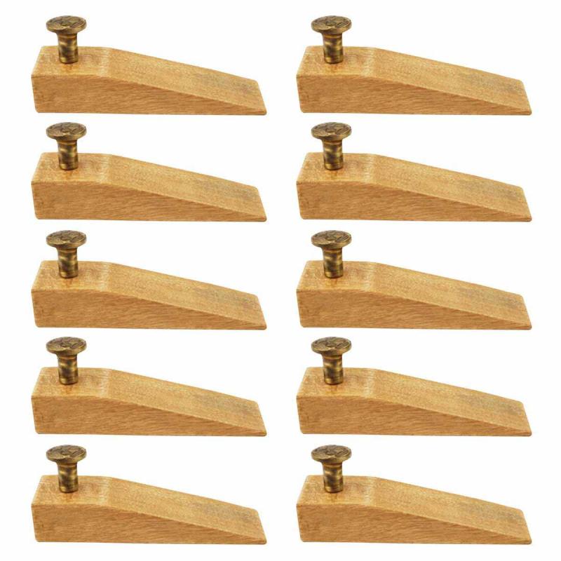 10 Door Wedge Solid Mango Wood Antique Brass Knob Natural  |  Door Stops and Bumpers Door Hardware Door Stops & Bumpers