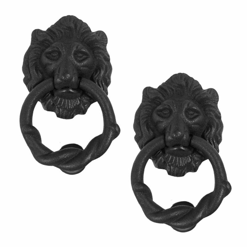 2 Piece Black Lion Front Door Knocker Cast Iron Rustproof Finish 6″  |  Door Knockers Door Hardware Door Knockers