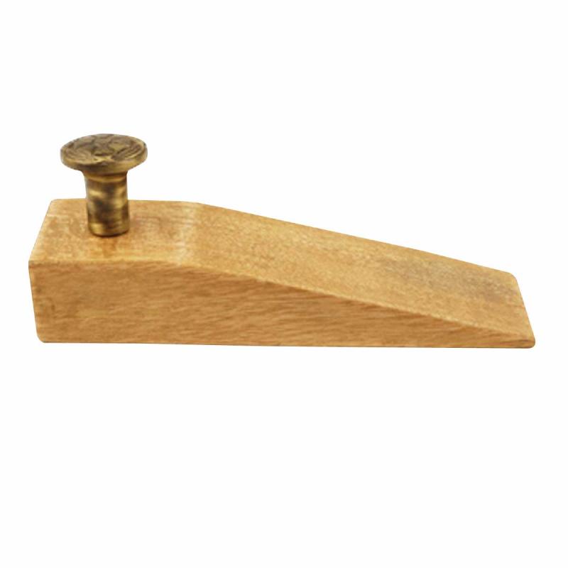 Door Wedge Solid Mango Wood Antique Brass Knob Natural  |  Door Stops and Bumpers Door Hardware Door Stops & Bumpers