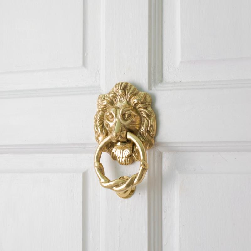 Solid Cast Brass Lion Front Door Knocker 6.25″ Tall Lacquered Brass Finish  |  Door Knockers Door Hardware Door Knockers